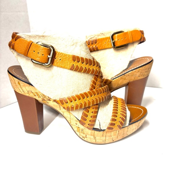 Via Spiga Cork Leather Heeled Wooden Sandals Size 10 - Picture 2 of 10